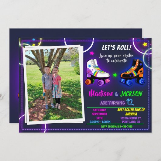 Rollers verjaardagsuitnodiging voor de foto van jo kaart (Voorkant / Achterkant)