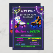 Rollers verjaardagsuitnodiging voor jongen en meis kaart (Voorkant / Achterkant)