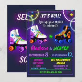 Rollers verjaardagsuitnodiging voor jongen en meis kaart (Voorkant / Achterkant)