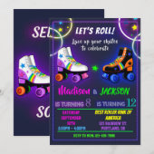 Rollers verjaardagsuitnodiging voor jongen en meis kaart (Voorkant / Achterkant)