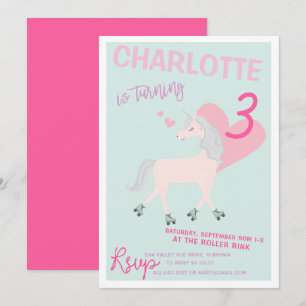 RollerScate Unicorn verjaardagsuitnodiging Kaart