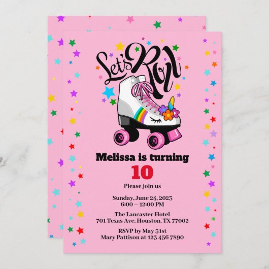 RollerSchaats Unicorn elke leeftijd Kaart (Voorkant / Achterkant)