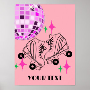 RollerSchaatsen Derby Skating roze Disco Ball Poster