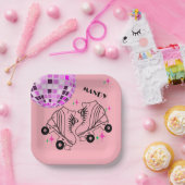 RollerSchaatsen Derby Skating roze Disco Birthday Papieren Bordje (Feest)