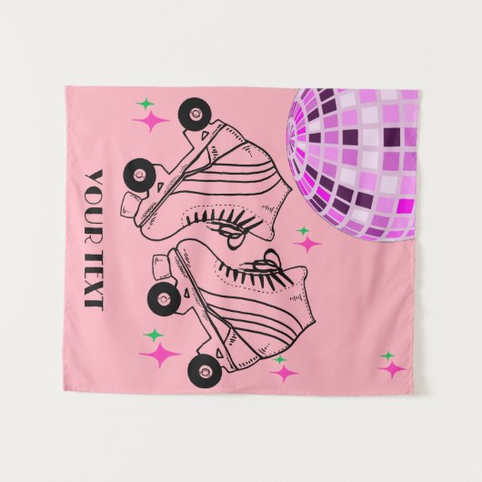 RollerSchaatsen Derby Skating roze Disco Birthday Wandkleed (Voorkant (horizontaal))