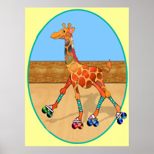 Rollerschaatsen Giraffe bij de Rollenroze Poster