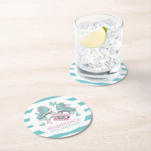 Rollerschaatsen op maat van pasta ronde kartonnen onderzetter (Insitu)