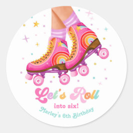 Rollerskate Laten we rollen Schaatsmeisje verjaard Ronde Sticker