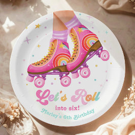 Rollerskate Let's Roll Schaatsmeisje Verjaardag Papieren Bordje