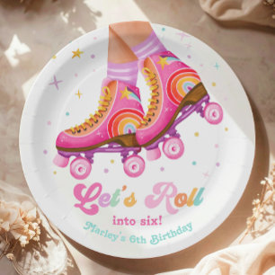 Rollerskate Let's Roll Schaatsmeisje Verjaardag Papieren Bordje