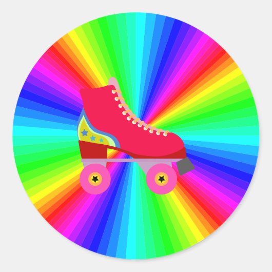 Rollerskate op kleurenspectrum radiaal ronde sticker (Voorkant)