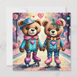 Rollerskaten Valentijnsdag teddyberen Feestdagenkaart