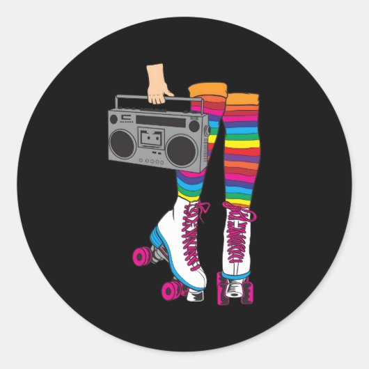 Rollerskates 80's Roller Disco Schaatsen Ronde Sticker (Voorkant)