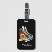 Rollerskates retro-tachtigheden bagagelabel (Voorkant (verticaal))