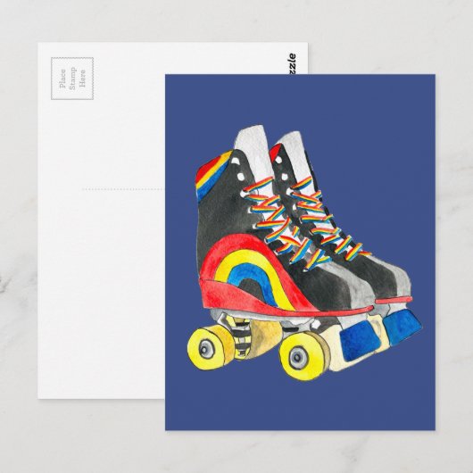 Rollerskates retro-tachtigheden briefkaart (Voorkant / Achterkant)