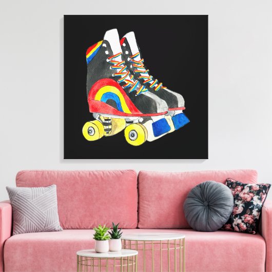 Rollerskates retro-tachtigheden canvas afdruk (Insitu (Woonkamer))