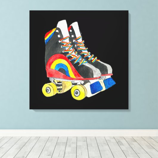 Rollerskates retro-tachtigheden canvas afdruk (Insitu (Houten vloer))