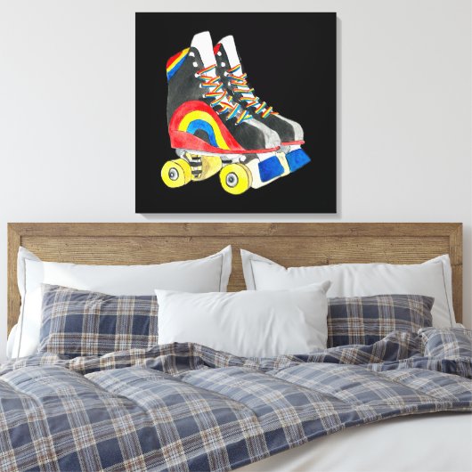 Rollerskates retro-tachtigheden canvas afdruk (Insitu (Slaapkamer))