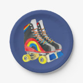 Rollerskates retro-tachtigheden papieren bordje (Voorkant)