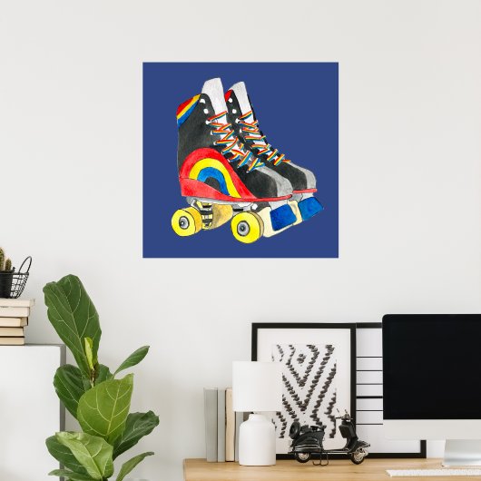 Rollerskates retro-tachtigheden poster (Thuiskantoor)