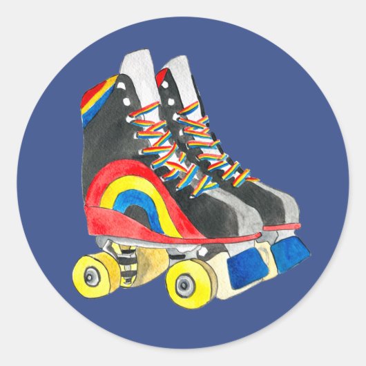 Rollerskates retro-tachtigheden ronde sticker (Voorkant)