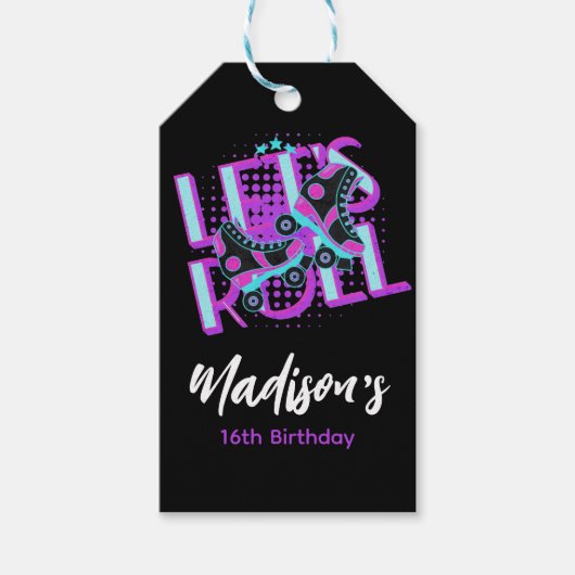 Rollerskates Sweet 16 Thema Verjaardagsfeestje Cadeaulabel (Voorkant)
