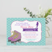 Rollerskating Birthday Party Schaats Munt Uitnodig Kaart (Staand voorkant)