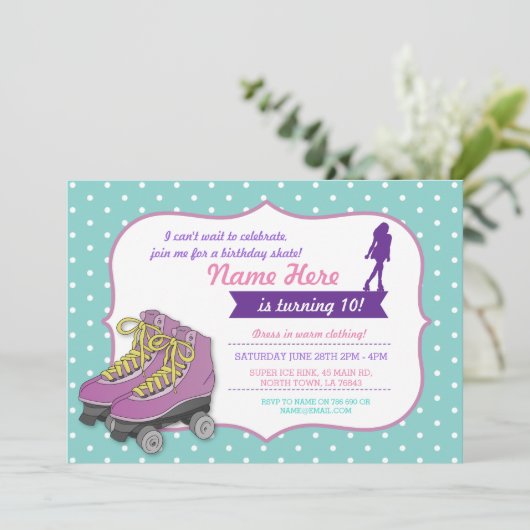 Rollerskating Birthday Party Schaats Munt Uitnodig Kaart (Staand voorkant)