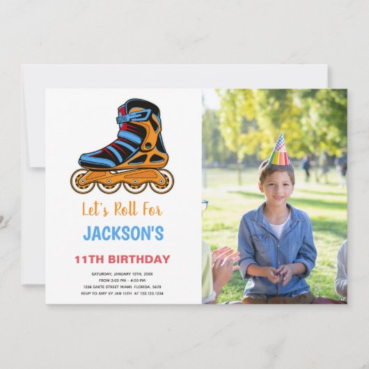 Rollerskating-dag-uitnodigingen met foto kaart (Voorkant)