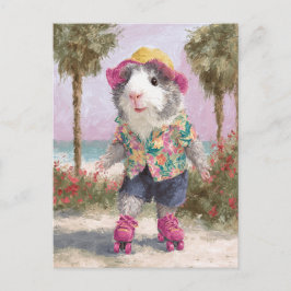 Rollerskating Guinee Pig op het strand Briefkaart