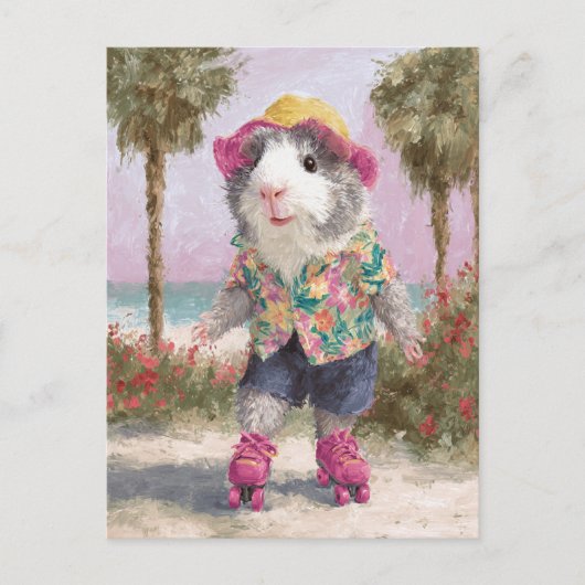 Rollerskating Guinee Pig op het strand Briefkaart (Voorkant)