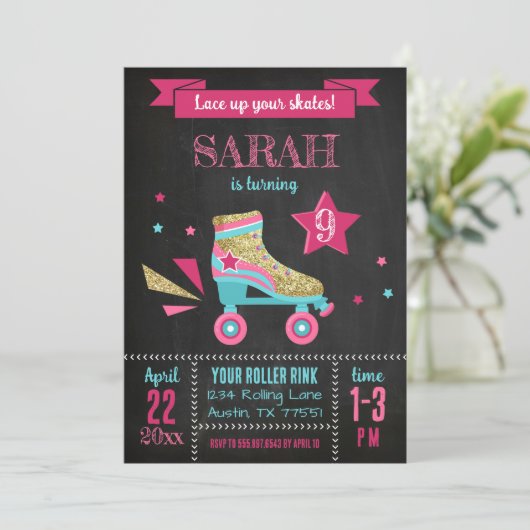 Rollerskating Party Roller Schaatsen Verjaardag Kaart (Staand voorkant)