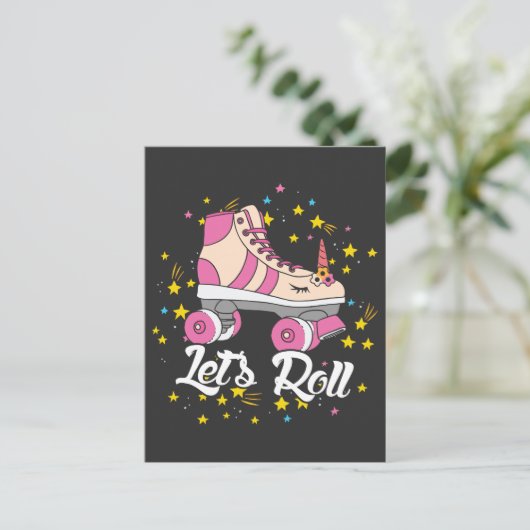 Rollerskating Unicorn Lover Let's Roll party Briefkaart (Staand voorkant)