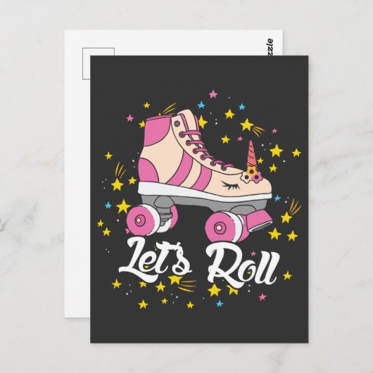 Rollerskating Unicorn Lover Let's Roll party Briefkaart (Voorkant / Achterkant)