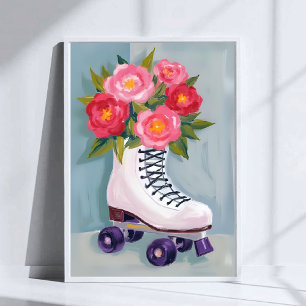 Rollerskatsen Roos Boeket Schilderen Aquarel Poster