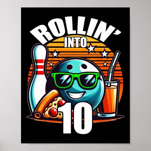 Rollin in 10 Bowling Birthday Party 10th Birthda Poster (Voorkant)