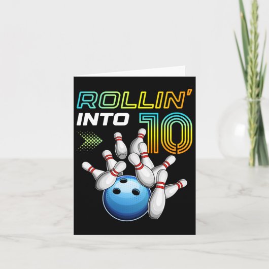 Rollin in 10 Retro Bowling Birthday Party 10th B Kaart (Voorkant)