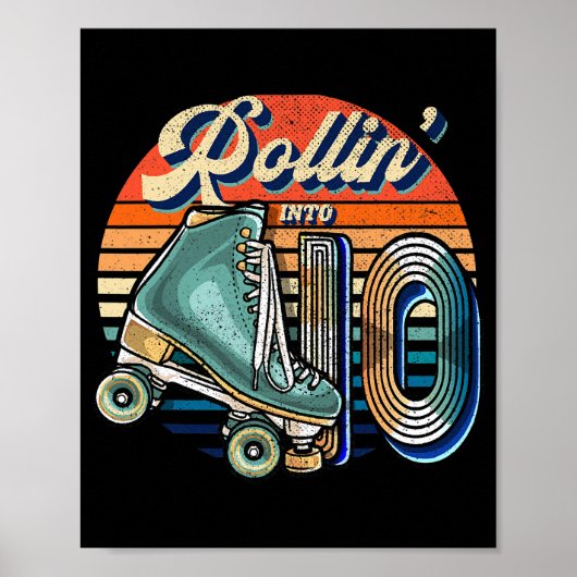 Rollin' in 10 Roller Skating Rink 10th Birthday Poster (Voorkant)