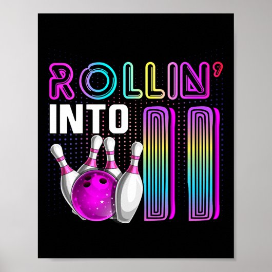 Rollin in 11 Bowling Birthday Party 11th Birthda Poster (Voorkant)