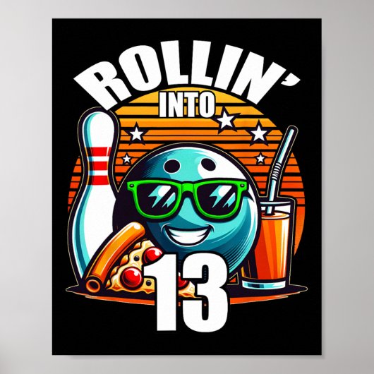 Rollin In 13 Bowling Verjaardagsfeest 13e Verjaard Poster (Voorkant)