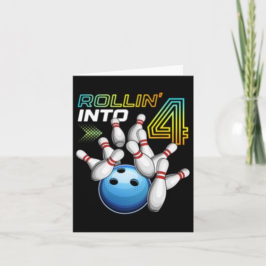 Rollin in 4 Retro Bowling Birthday Party 4th Bir Kaart (Voorkant)