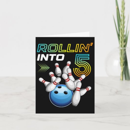 Rollin in 5 Retro Bowling Birthday Party 5th Bir Kaart (Voorkant)