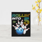 Rollin in 5 Retro Bowling Birthday Party 5th Bir Kaart (Gele Bloem)