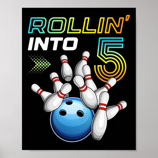 Rollin in 5 Retro Bowling Birthday Party 5th Bir Poster (Voorkant)