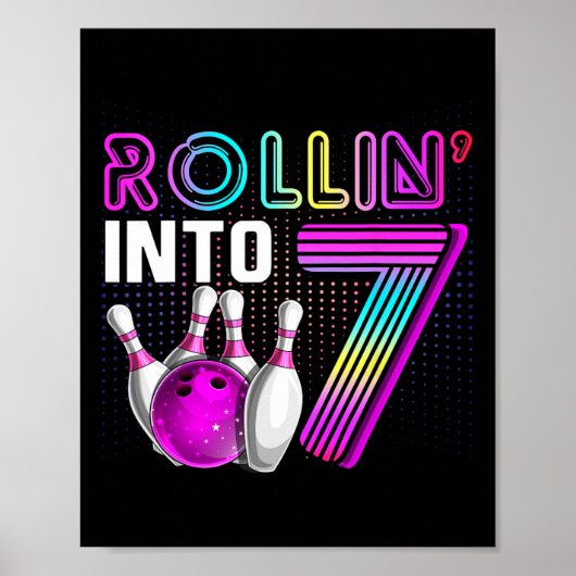 Rollin In 7 Bowling Verjaardagsfeestje 7e Verjaard Poster (Voorkant)