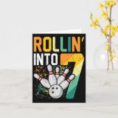 Rollin In 7 Retro Bowling Verjaardagsfeest 7e BIR Kaart (Gele Bloem)