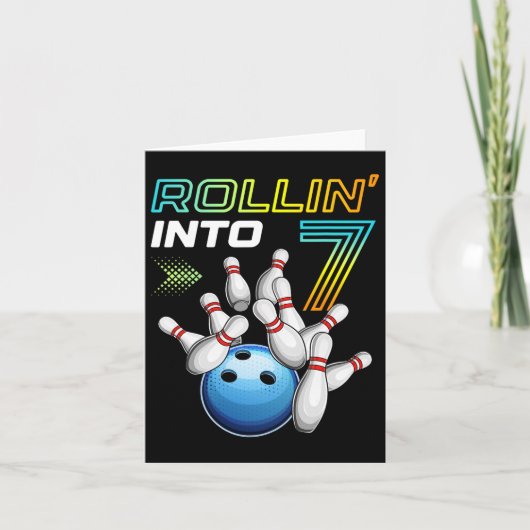 Rollin In 7 Retro Bowling Verjaardagsfeest 7e BIR Kaart (Voorkant)