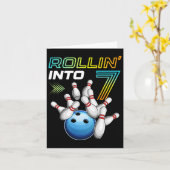 Rollin In 7 Retro Bowling Verjaardagsfeest 7e BIR Kaart (Gele Bloem)