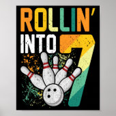 Rollin In 7 Retro Bowling Verjaardagsfeest 7e BIR Poster (Voorkant)