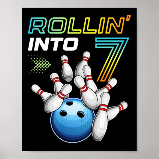 Rollin In 7 Retro Bowling Verjaardagsfeest 7e BIR Poster (Voorkant)